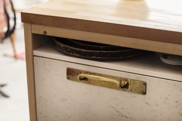 Closeup of under-counter storage