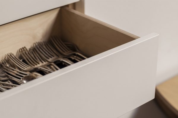 Closeup of kitchen cutlery drawer